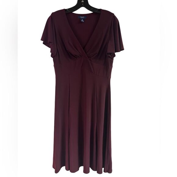 Chaps Burgundy Short Sleeve Flare Dress Size M - Picture 1 of 5
